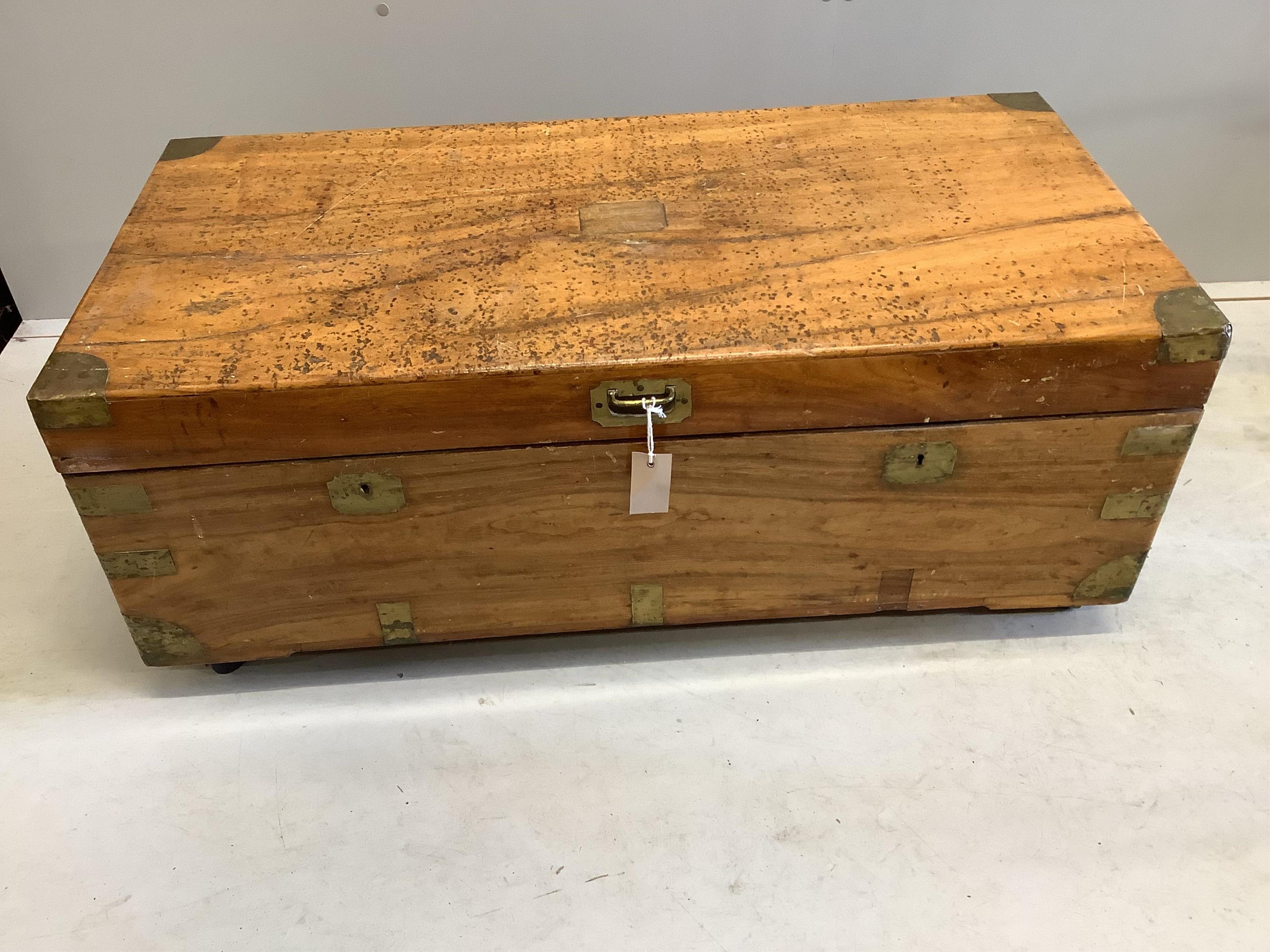 A 19th century brass mounted camphorwood trunk, width 101cm, depth 50cm, height 40cm. Condition - poor to fair